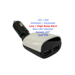 12V / 24V Voltmeter / Low and High Audible Alert | Car Charger with Dual USB